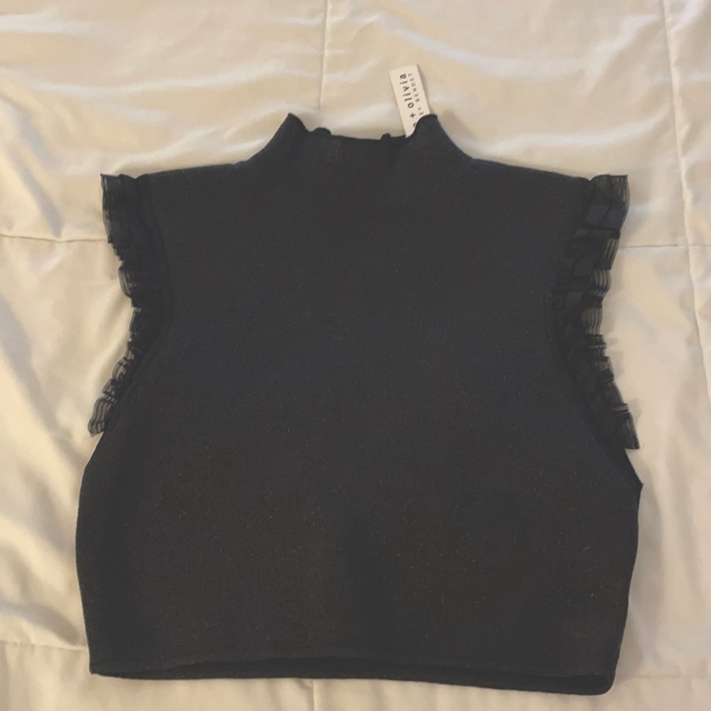 Alice + Olivia Black glitter knit top